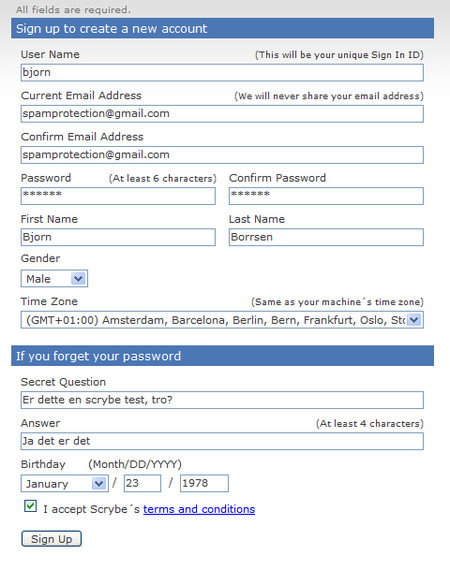 scrybe signup page